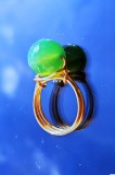 B302 Inel sferic, fir metalic gilt auriu, piatra Verde, 5.2 cm, 46 - 56, RavariuArt
