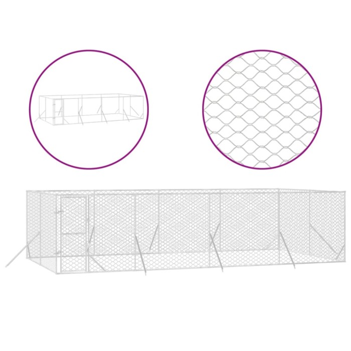 Padoc de exterior pentru caini argintiu 8x4x2 m otel galvanizat