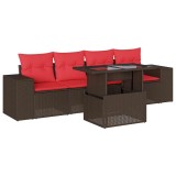 Cumpara ieftin Set canapele de gradina cu 5 piese si perne, poliratan maro