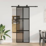 Cumpara ieftin Ușă glisantă cu set feronerie neagră 76x205cm sticlă securizată