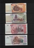 Set Bancnote Cambodgia: 50, 100, 500, 1000 Riels UNC - Colectie Numismatica
