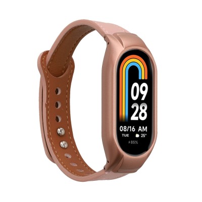 Curea Kwmobile pentru Xiaomi Mi Band 8, Roz deschis/Maro, Piele naturala, KWM0000252F003C foto