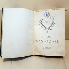 Carte "Despre Vanatoare" - C.A.V. POPESCU 1936 cu 18 desene in tus de Iulia Simu