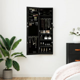 vidaXL Dulap de bijuterii cu oglindă și lumini LED, de perete, negru