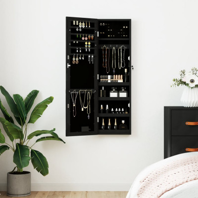 Gossi dulap de bijuterii cu oglinda si lumini led, de perete, negru foto