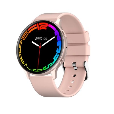 Ceas smartwatch MX15, monitorizare somn, iOS si Android, Apelare prin Bluetooth BT4.0 roz bratara silicon cadran argintiu foto