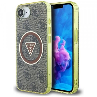 Husa MagSafe pentru Apple iPhone 16e, Guess, IML Glitter 4G Circle Triangle, Maro foto