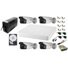 Sistem supraveghere video ultra profesional cu UPS Hikvision 4 camere exterior 5MP Turbo HD cu IR 80M, full accesorii cu HARD SafetyGuard Surveillance foto