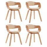 Scaune de bucatarie, 4 buc, crem, lemn curbat &amp; piele ecologica