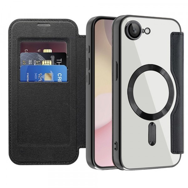 Husa MagSafe pentru Apple iPhone 16e, Techsuit, SmartMag Book, Neagra