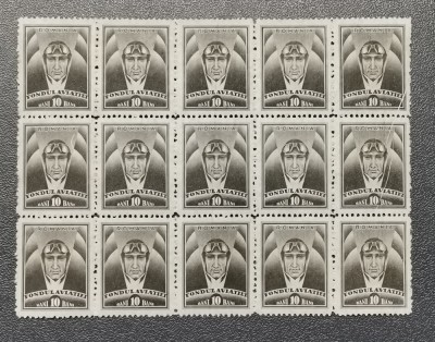 Rom&amp;acirc;nia Timbre fiscale Fondul Aviației 1938 bloc 15 buc MNH foto