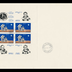 1971 Romania - FDC Apollo 14, bloc de 4 + 4 vignete diferite LP 758 a