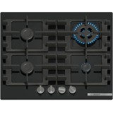 Plita incorporabila Bosch PNH6B6K40, Gaz, 4 arazatoare, Gratar fonta, Arazator Wok, 60 cm, Sticla neagra