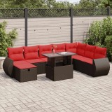VidaXL Set mobilier grădină perne 9 piese negru poliratan/lemn acacia 3327924