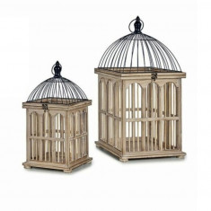 Set 2 colivii decorative Cage Squared, Gift Decor, 30 x 30 x 60 cm, lemn/metal, natural