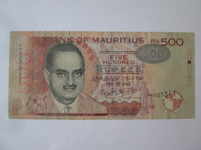 Rară! Mauritius 500 Rupees 2001