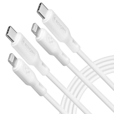 Cablu de Incarcare Type-C la Lightning 1m - Spigen Durasync (set 2) - White foto