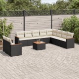 Cumpara ieftin Set canapele de grădină cu perne, 11 piese, negru, poliratan