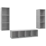 Cumpara ieftin Set de dulapuri TV, 3 piese, gri beton, lemn prelucrat