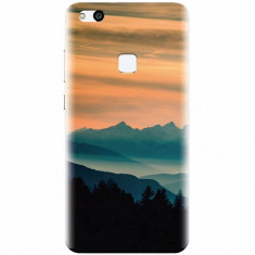 Husa silicon pentru Huawei P10 Lite, Blue Mountains Orange Clouds Sunset Landscape