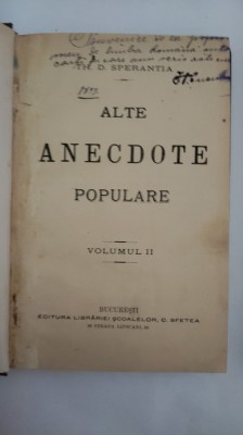 TH.SPERANTIA-ALTE ANECDOTE POPULARE ( VOLUMUL 2)-1900 X3. foto