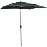 VidaXL Umbrelă grădină 3 niveluri, st&acirc;lp din aluminiu, verde, 2x2 m