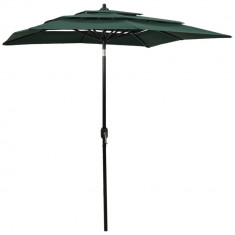 vidaXL Umbrelă de soare 3 niveluri, stâlp de aluminiu, verde, 2x2 m