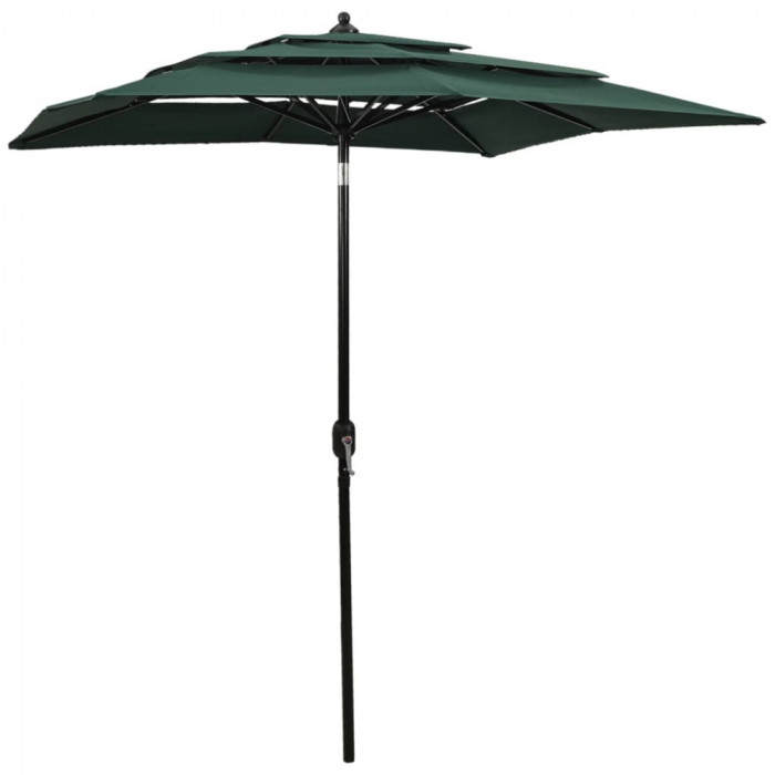 vidaXL Umbrelă grădină 3 niveluri, st&acirc;lp din aluminiu, verde, 2x2 m