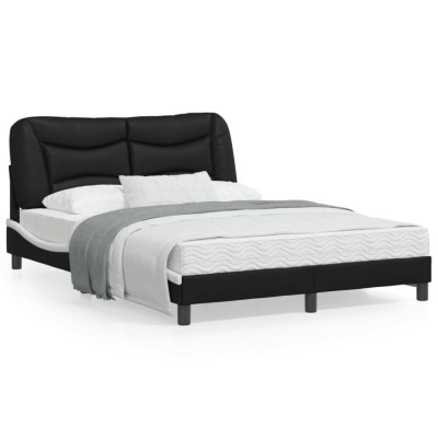vidaXL Cadru de pat cu tăblie, negru și alb,140x190cm, piele ecologică foto