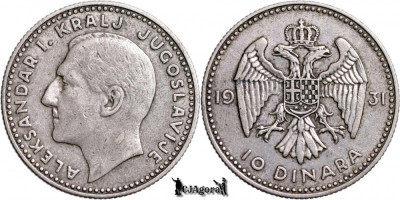 1931, 10 Dinara - Alexandru I - Regatul Iugoslaviei | Londra | KM 10 foto