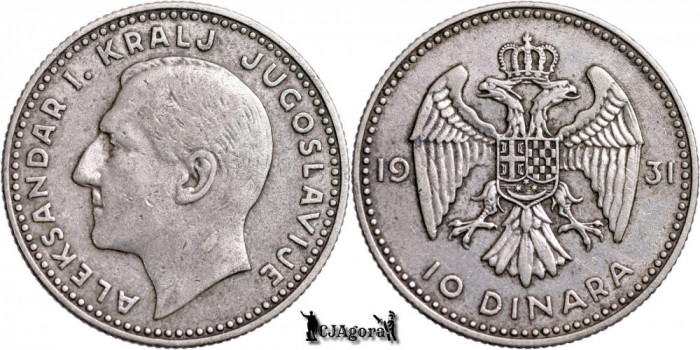1931, 10 Dinara - Alexandru I - Regatul Iugoslaviei | Londra | KM 10