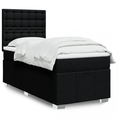 vidaXL Pat box spring cu saltea, negru, 90x200 cm, textil 3293867 foto