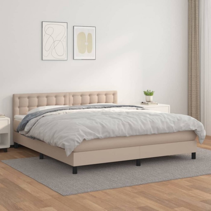 vidaXL Pat box spring cu saltea, cappuccino, 160x200cm piele ecologică 3141136