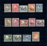 Kenya Uganda Tanganyika 1954/59 - Uzuale Regina Elisabeta II, vederi, motive locale, serie nestampilata cu sarniere