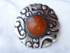 argint BROSA OPULENT cu CORALsplendida MEXIC vintage VECHE de efect UNICA