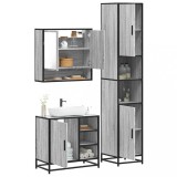 Set mobilier de baie, 3 piese, gri sonoma, lemn prelucrat