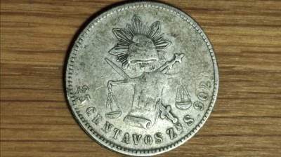 Mexic - moneda de colectie foarte f rara - 25 centavos 1879 ZsS (Zacatecas) - argint 0.903 - pentru cunoscatori ! foto