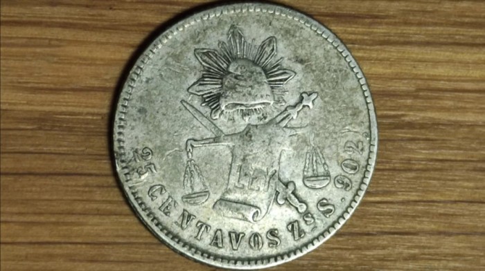 Mexic - moneda de colectie foarte f rara - 25 centavos 1879 ZsS (Zacatecas) - argint 0.903 - pentru cunoscatori !