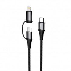 Cablu Incarcare USB Type-C la USB Type-C / Lightning Dudao L20, 60W (USB-C) - 18W (Lightning), 1 m, Gri