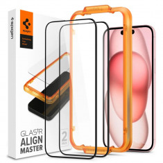 Set 2 Folii de protectie Spigen Alm Glass FC pentru Apple iPhone 15 Plus Negru