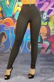 G808-1 Colanti casual cu talie inalta din material reiat accesorizat cu fermoar la glezne, L/XL, M, M/L, S/M