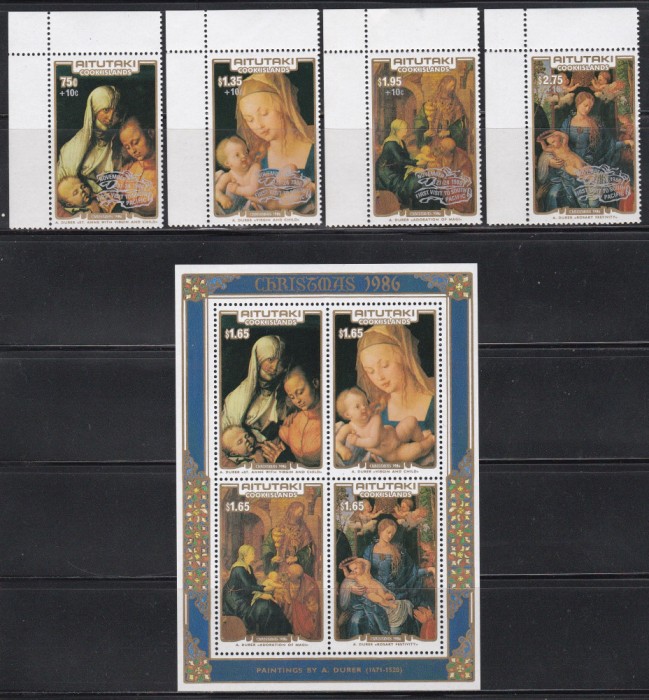 Aitutaki 1986- Picturi de Durer, Serie + Bloc, MNH