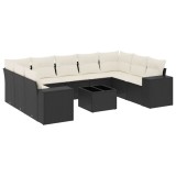 Cumpara ieftin Set canapele de gradina cu perne, 10 piese, negru, poliratan