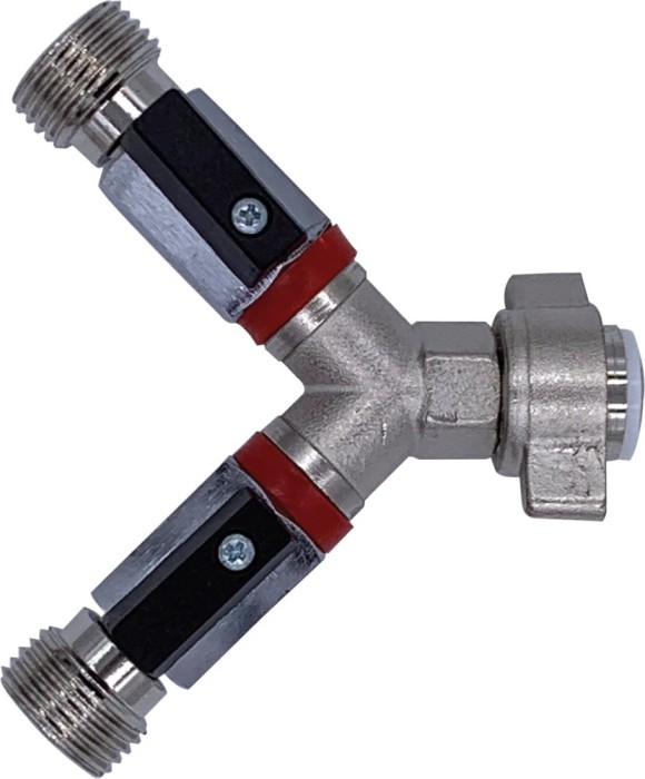 Absperrhahn, Absperrventil 2-leitig, f&uuml;r Druckminderer, Gewindegr&ouml;&szlig;en: 1 x 1/2&ldquo; IG und 2 x 1/2&ldquo; AG