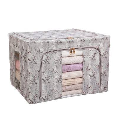 Cutie Depozitare, Flippy, 66L, din Material Textil, 50 x 40 x 33 cm, pentru Haine si Lenjerii, Model Flori de Primavara, Gri foto