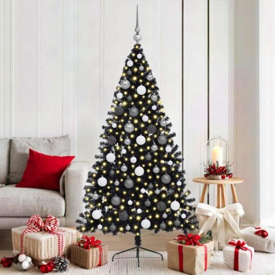 vidaXL Brad de Crăciun artificial pre-iluminat Negru 180 cm PVC 3397140 foto