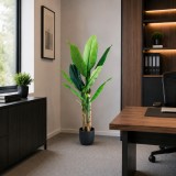 Planta Artificiala Copac Tip Bananier, 140 cm, 3 tulpini, 11 frunze, Verde, cu Ghiveci