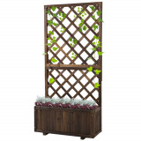 Outsunny Jardiniere de Exterior cu Spalier Grilaj pentru Plante Cataratoare si Ghiveci, Jardiniera din Lemn de Brad Durabil, 72.5x31.5x149.5 cm