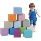 HOMCOM Set 12 Cuburi de Jucărie Moi pentru Copii 12-36 Luni, 20x20x20 cm, Multicolor &Icirc;nchis | Aosom Romania