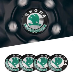 SKODA-EMBLEME/STIKERE DIN ALUMINIU AUTOADEZIVE PENTRU CAPACE JANTE ALIAJ